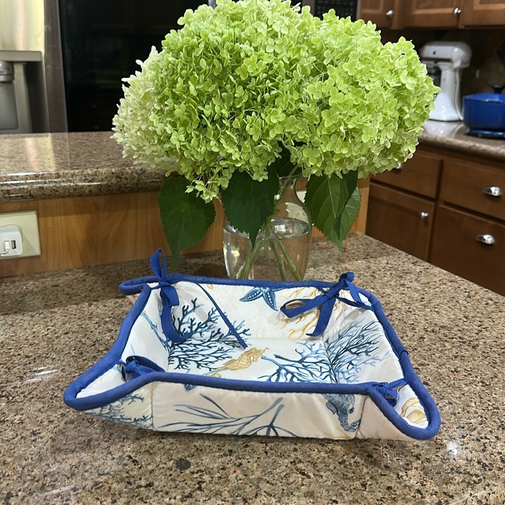Coastal Print French Fabric Bread Basket